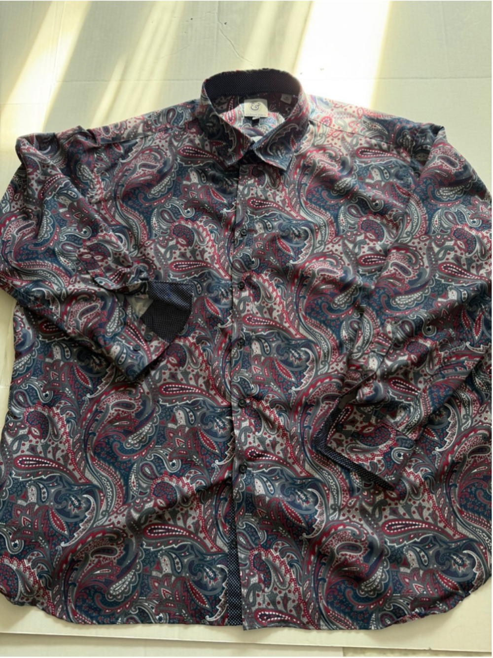 Kilburne Finch long-sleeve button-down or casual shirt with intricate paisley 3X
